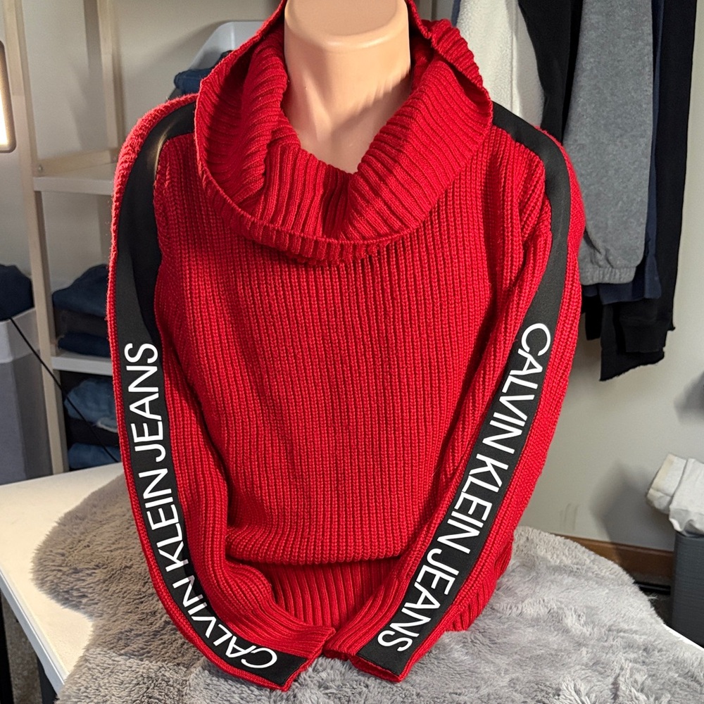Calvin Klein Jeans Red Cowl Neck Sweater